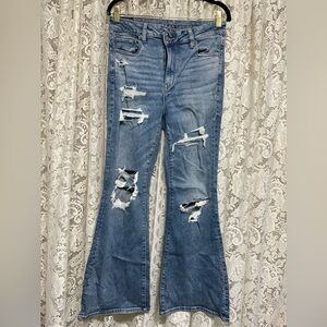 American Eagle Distressed Super High Rise Flare Jeans